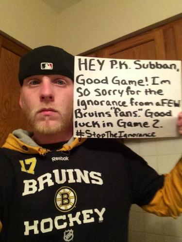 This picture was one of many signs of support for Subban by Bruins fans.